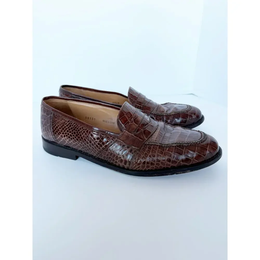 Giorgio’s Palm Beach Croc Leather Loafers Brown Men’s Size 12